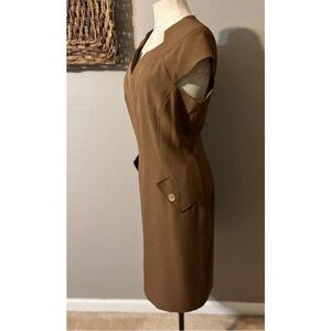 Kasper Dark Brown Sheath Midi Dress V-neck cap Short Sleeve size 6